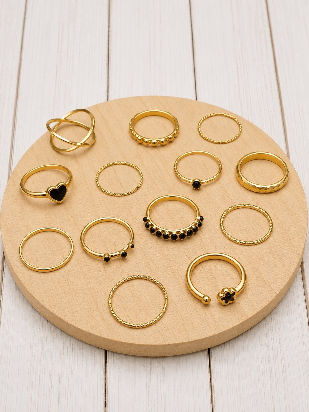 Gold Tone Black Accent Stackable Ring Set - Women Jewelry
